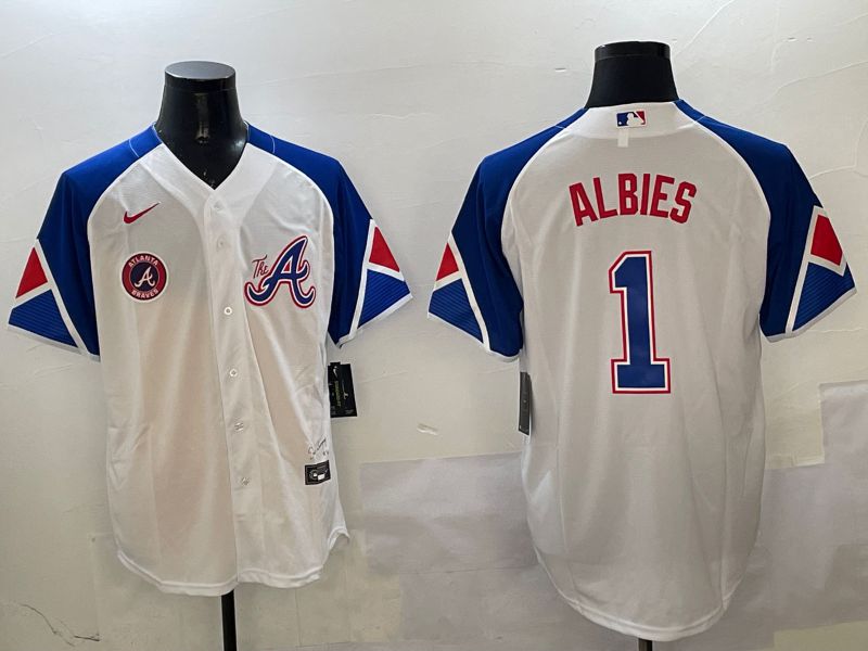 Men Atlanta Braves #1 Albies White City Edition 2025 Nike MLB Jersey style 8->atlanta braves->MLB Jersey